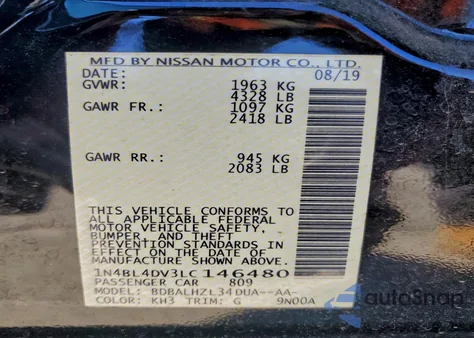 2020 Nissan Altima Sv z USA, uszkodzony, nr VIN 1N4BL4DV3LC146480